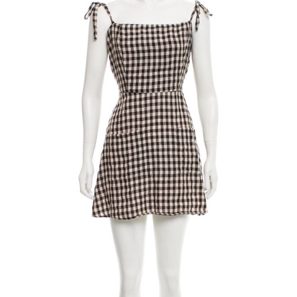 Reformation Dresses & Skirts - Reformation Gingham Tie-Shoulder Mini Dress in Black and Cream